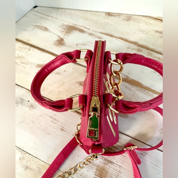 BEBE Gianna mini dome bag crossbody purse raspberry pink gold tone faux leather - Picture 7 of 16